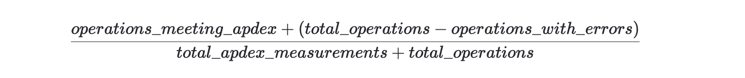The sum of operations meeting Apdex and total operations minus operations with errors, divided by the sum of total Apdex measurements and total operations.
