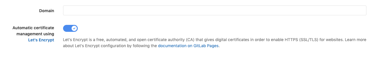 The Let&rsquo;s Encrypt toggle in the custom domain settings.